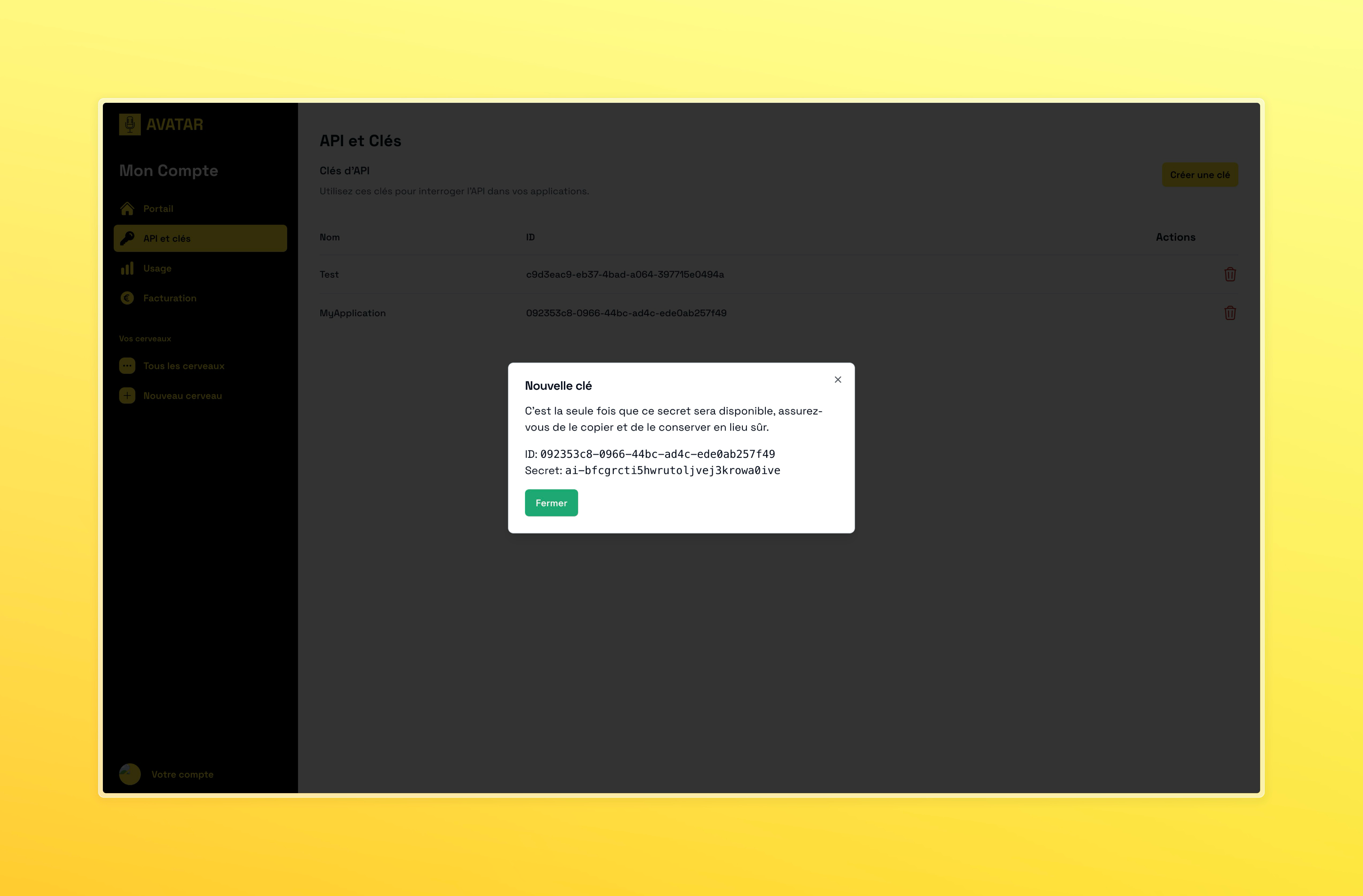Creating a new API key